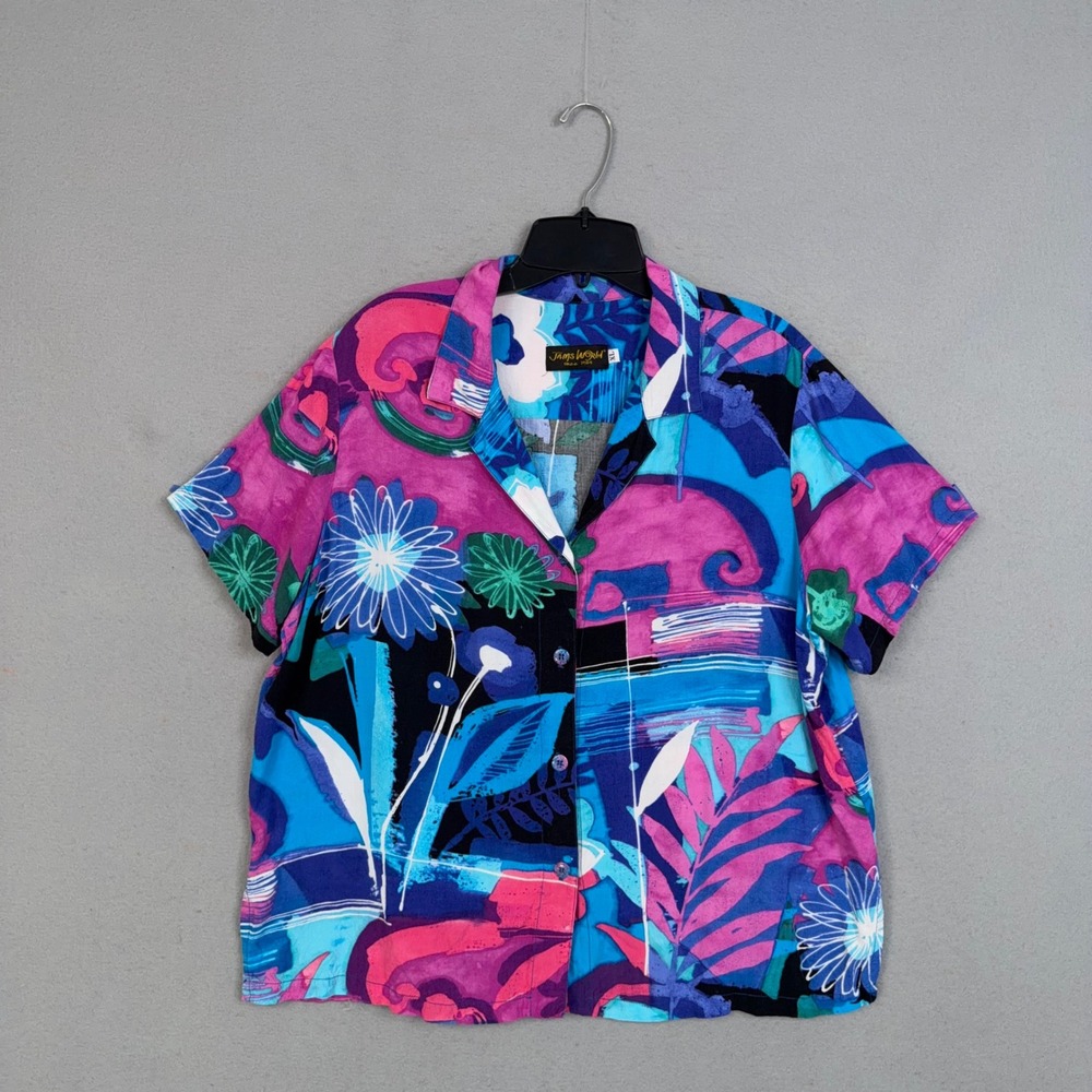 Jams World Button Up Shirt Womens XL Colorful Floral Abstract Bayberry Hawaii